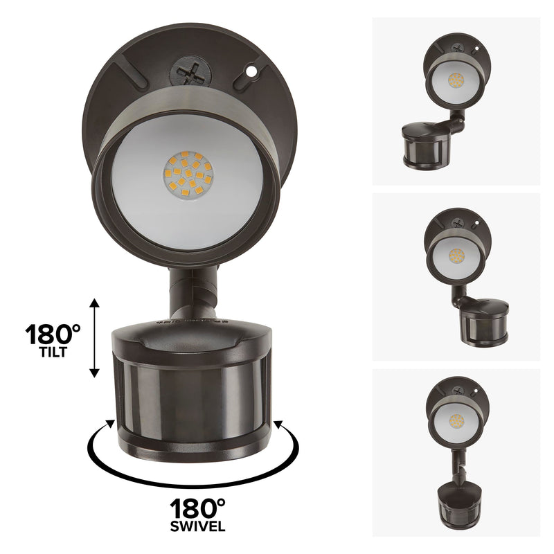 [AUSTRALIA] - Maxxima LED Outdoor Flood Wall Light, Exterior Security Light with Adjustable Head, 800 Lumens, Featuring Motion Sensor and Dusk to Dawn Sensor, 3000K Warm White, Brown Fixture 