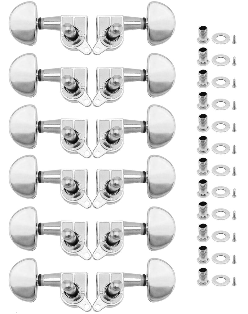 QWORK 3L3R Guitar Tuning Pegs, 12 PCS Knob Tuning Key, Guitar Machine Heads, for Electric or Acoustic Guitars, Electroplated Silver