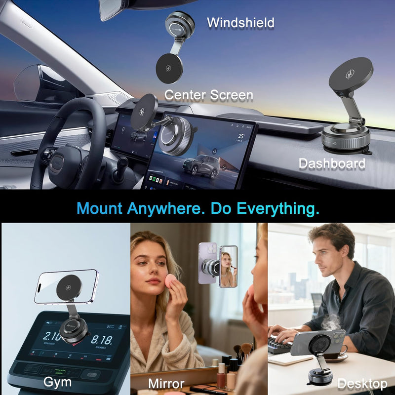 for Magsafe Car Mount Charger, Ultra-Strong Suction Phone Mount | 15W Fast Wireless Charging, 3000gf N55 Magnetic Phone Holder, 360° Rotation Base & Dual Axis Adjustable Car Accessories