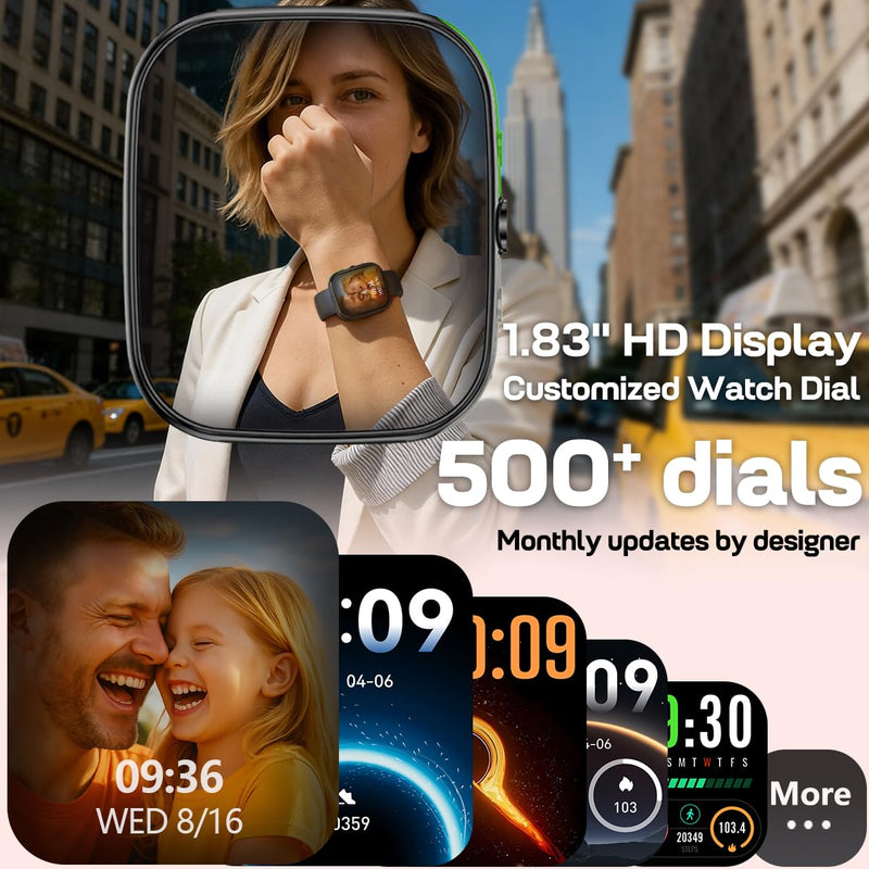 MorePro Smart Watch (Answer/Make Call), 1.83” Health Fitness Watch with Heart Rate, Blood Pressure,SpO2 and Sleep Monitor, 100+ Sports Modes, IP68 Waterproof Fitness Tracker for Men Women Black
