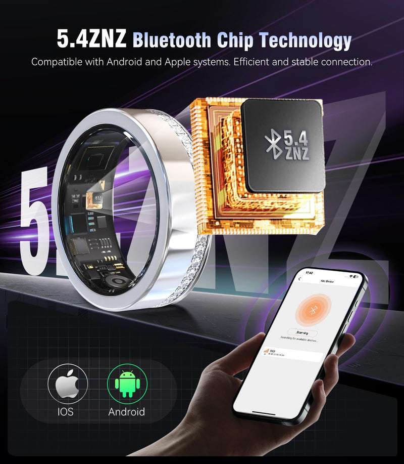 10 Gen Diamond Smart Ring and Wireless Charging Case【Industry Ranking No.1 – 0 Measurement Error】 2026 Smart Ring for Women & Men for Sleep Tracking Wearable Device,Fitness Ring 8#