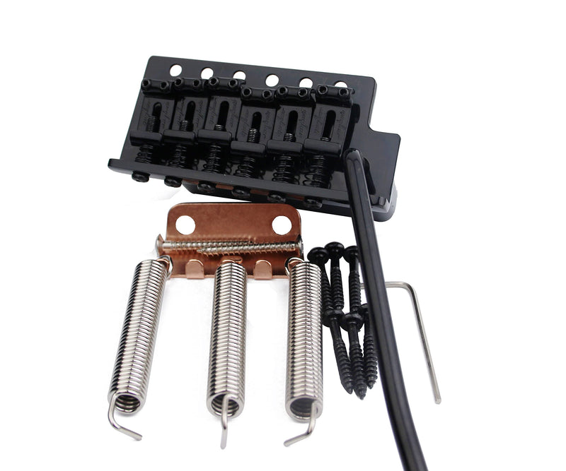 Guyker Tremolo Bridge Vintage Bent Steel Saddles and Zinc Block Compatible with Start ST Electric Guitar (GG-1004, Black) Zinc Block, Black