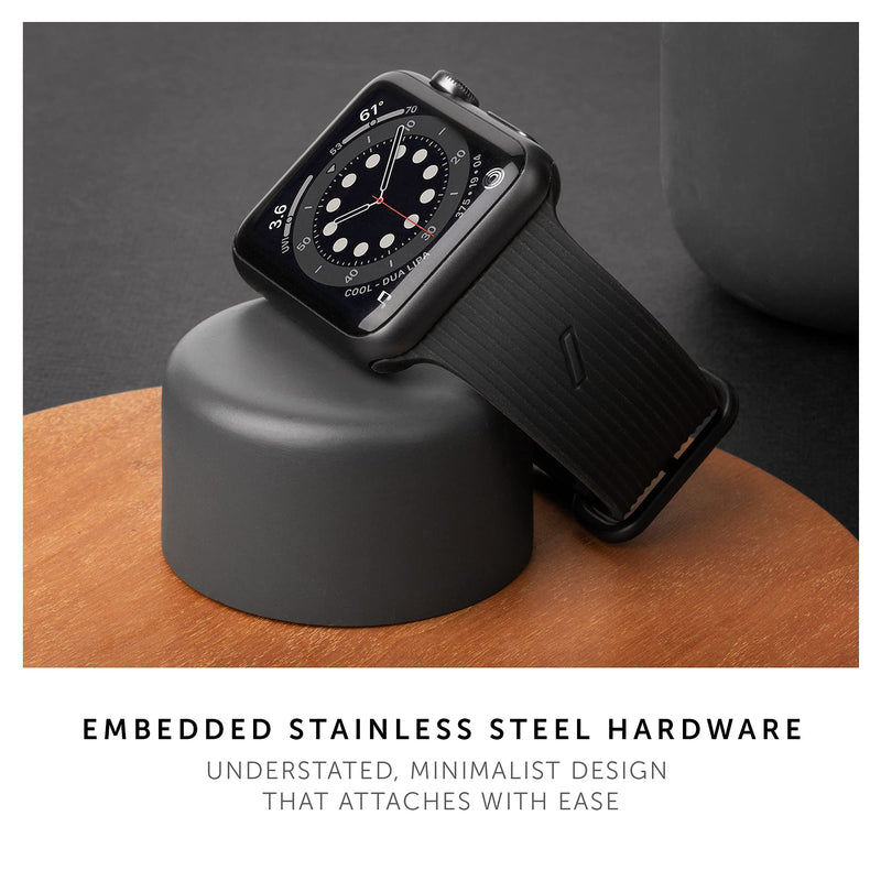 Native Union Curve Strap for Apple Watch – Water-Resistant Sleek Textured Silicone Strap – Embedded Stainless Steel Hardware – All-Day Versatility for all iwatch series Black L (44/45/46/49mm)