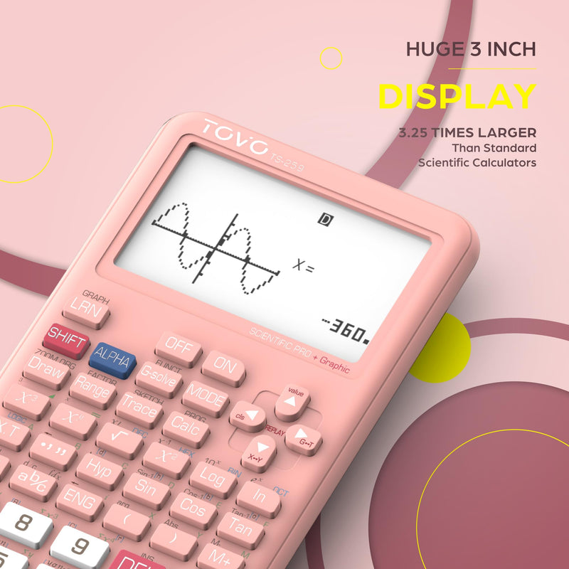 TOVO Scientific Calculator with Graphic Functions, 360+ Functions Graphing Calculator for Students, Large 3" Screen Multi-Mode Scientific Calculators for High School & College, TS-259 Pink