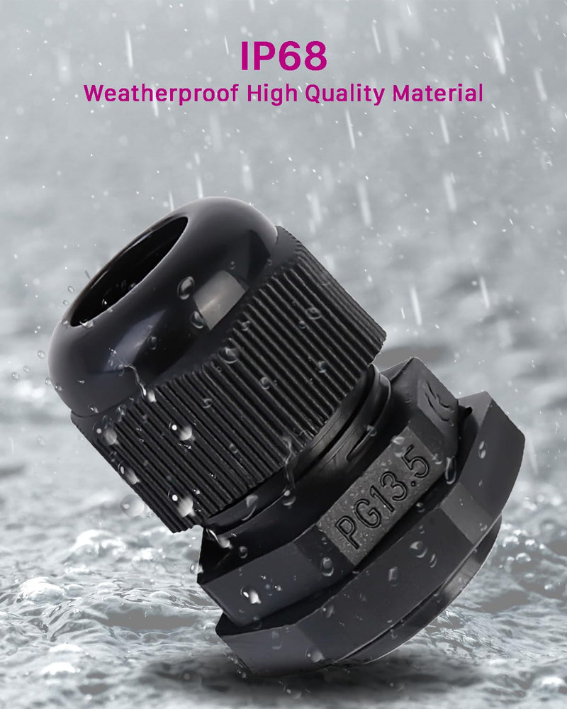ANVINKU Cable Gland, Waterproof with Seals, 55 Pieces, PG7 PG9 PG11 PG13.5 PG16 PG19 Cable Grommet Waterproof, Black Adjustable Cable Glands Set PG7/PG9/PG11/PG13.5/PG16/PG19