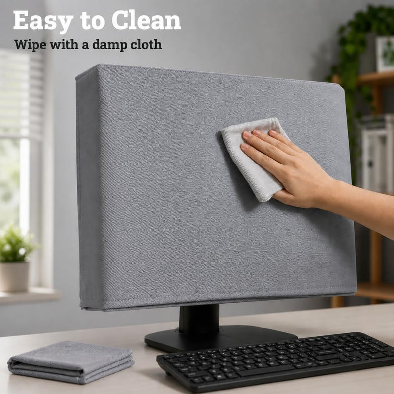 DigitalDeckCovers Computer Monitor Dust Cover, 22 to 24 Inch | Multiple sizes, Flat Screen Protector, Antistatic, Water Resistant, Heavy Duty Premium Fabric, Silver Fits 22 to 24" LCD