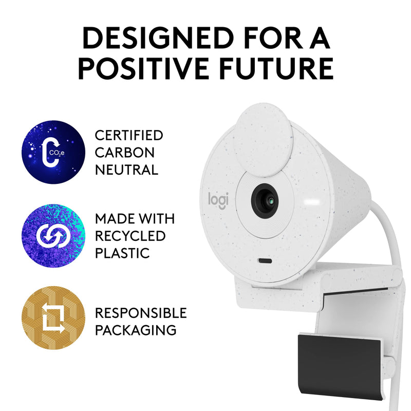 Logitech Brio 300 Full HD Webcam with Privacy Shutter, Noise Reduction Microphone, USB-C, certified for Zoom, Microsoft Teams, Google Meet, Auto Light Correction - Off White Off-White