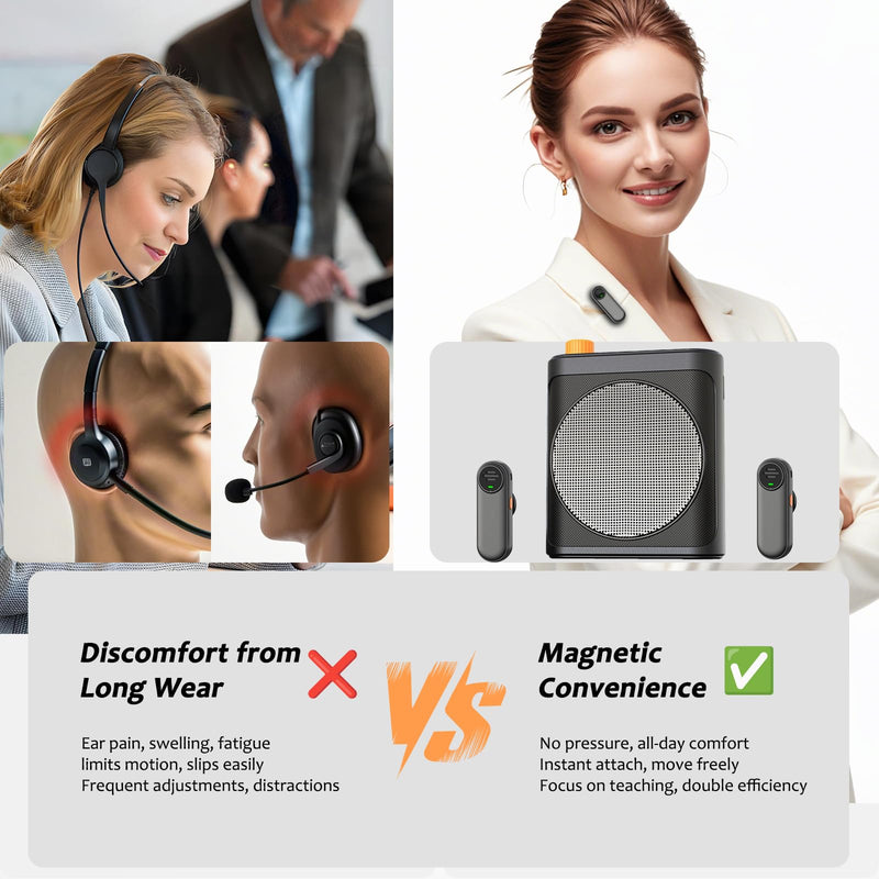 [AUSTRALIA] - Voice Amplifier Wireless Microphone with Magnetic Lavalier, Bluetooth Voice Amplifier for Teachers with 2 Mic, Rechargeable Portable Microphone Speaker for Classroom, Yoga, Meetings, Speeches 
