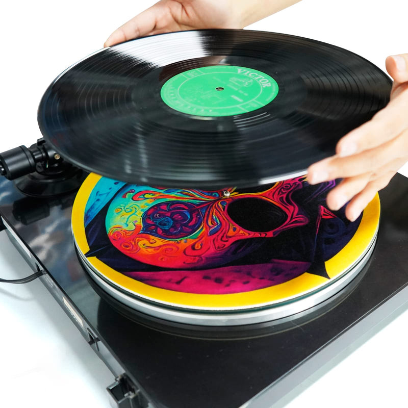 Turntable Platter Mat, 12 Inches Record Mat Felt Skull Pattern Anti-Static Slip Mat for Vinyl LP DJ Turntable Record Player, Reduces Vibrations & Improved Sound Clarity,Style A Style A