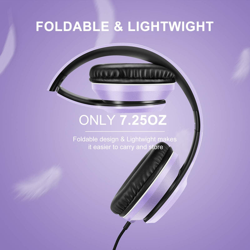 [AUSTRALIA] - LORELEI X8 Over-Ear Wired Headphones with Microphone with 1.45m-Tangle-Free Nylon Line&3.5mm Plug,Lightweight Foldable & Portable Headphones for Smartphone,Tablet,Computer,Mp3/4(Dark Purple) Dark Purple 