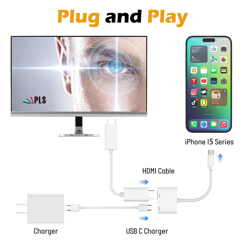 [MFi Certified] USB C to HDMI Adapter for iPhone 15 to TV,4K Sync Screen Connector Cable Digital AV Adapter with 100W Fast Charge Compatible for iPhone 15 to HDTV Projector Moniter