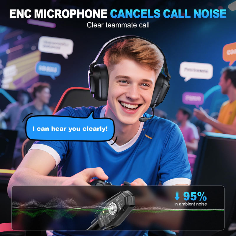 [AUSTRALIA] - 2.4GHz Wireless Gaming Headset for PC, PS5, PS4, Switch & Mac, Bluetooth Headset with Noise Canceling Microphone, Low-Latency Stereo Audio, 50mm Drivers, Up to 50H Battery, Lunar Black 
