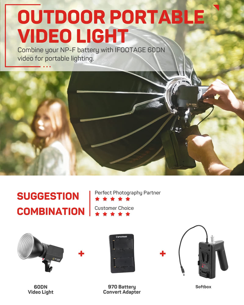 [AUSTRALIA] - IFOOTAGE NP-F Battery to V-Mount Battery Converter Adapter for IFOOTAGE 60DN Portable Video Light, NP-F970 Battery Adapter to V-Mount Battery Grip 