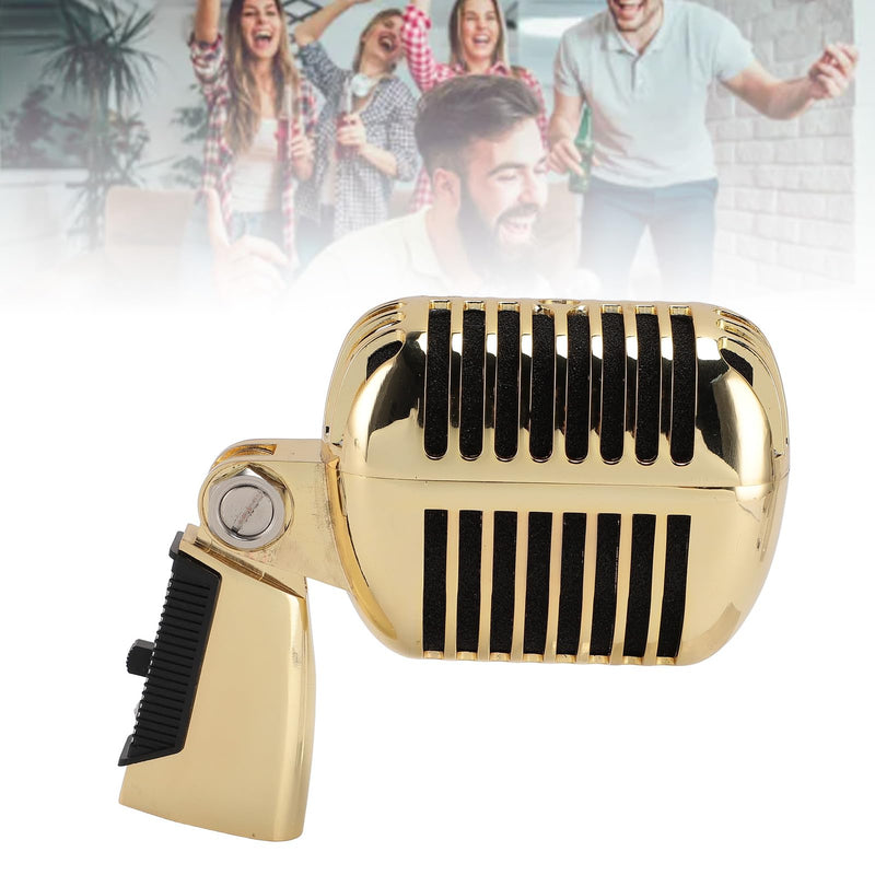 Retro Vintage Microphone, Zinc Alloy Self Tensioning Rack Dynamic Vocal Microphone with Sound, for KTV, Stage Performances (Gold)