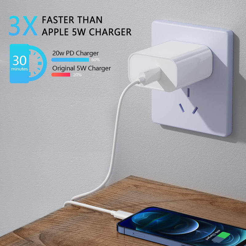 3 Pack iPhone Fast Charger, 20W PD USB C Wall Charger Adapter with 3 Pack [MFi Certified] 3 Pack 6FT USB C to Lightning Cable Compatible for iPhone 14/13 Pro/13/12/12 Mini/12 Pro Max