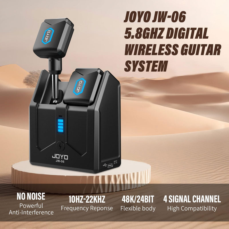 [AUSTRALIA] - JOYO Wireless Guitar System 5.8GHz Wireless Guitar Transmitter Receiver with Charging Box 4 Signal Channel for Guitar Bass Electric Instruments (JW-06) 5.8Ghz with Charging 