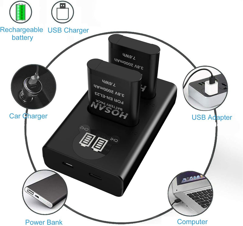 [AUSTRALIA] - BM Premium 2 Pack of EN-EL23 Batteries and Battery Charger for Nikon Coolpix B700, P900, P600, P610, S810c Digital Camera 