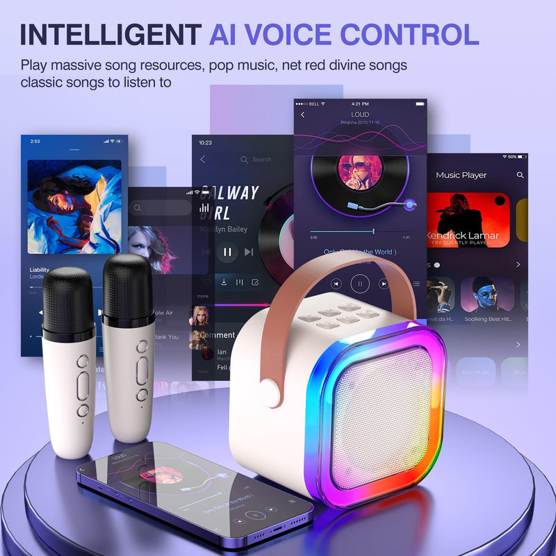 Mini Karaoke Machine for Kids Adults, Portable Bluetooth Karaoke Speaker with 2 Wireless Mics and LED Color Lights, Home Birthday Party for Girls/Boys Ages 3, 4, 5, 6, 7, 8, 9, 10,11, 12+ Year Old