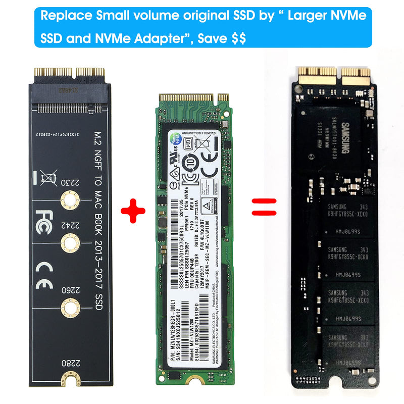 RIITOP M.2 NVMe SSD to 12+16Pin Upgrade Adapter for MacBook Air (2013-2017 Year) A1465 A1466 and Mac Pro (Late 2013-2015 Year) Black