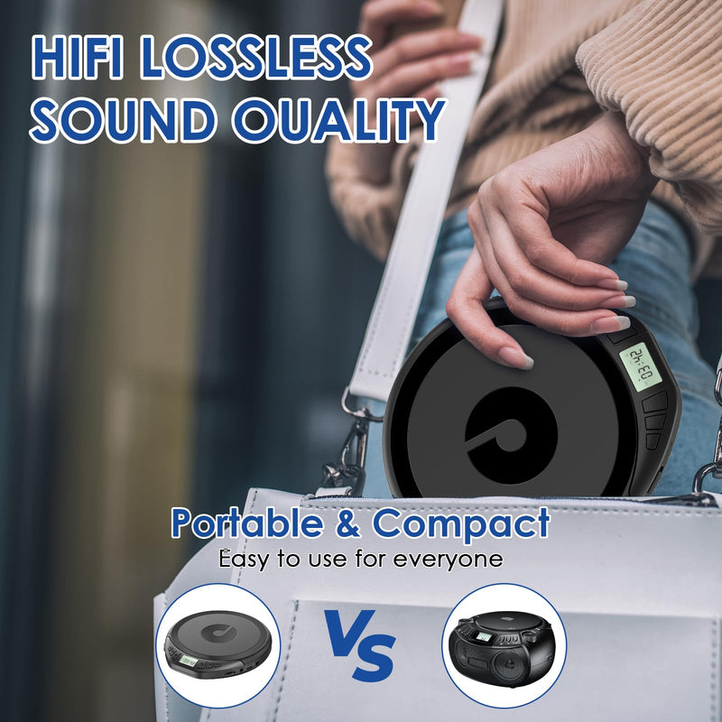 Gueray CD Player Portable CD Walkman: with Earphones Portable CD Player for Car with Anti-Skip Shockproof Personal CD Player with LCD Display Support PROG Memory Function Repeat Playback Sound Black