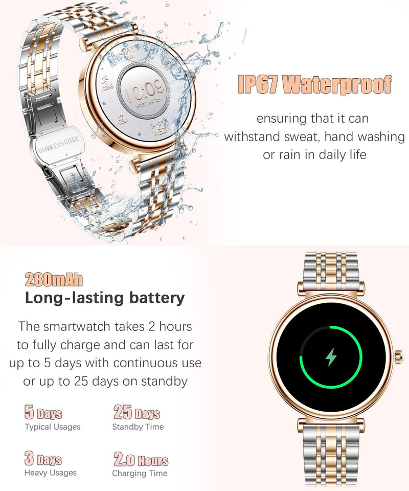 Smart Watch for Women 1.27" Color Screen Waterproof Fitness Activity Tracker Rose Gold Women's Smart Watch with Heart Rate Sleep Monitor for Android and iOS (Two-Tone Rose Gold Steel RT-i109) Two-Tone Rose Gold Steel RT-i109