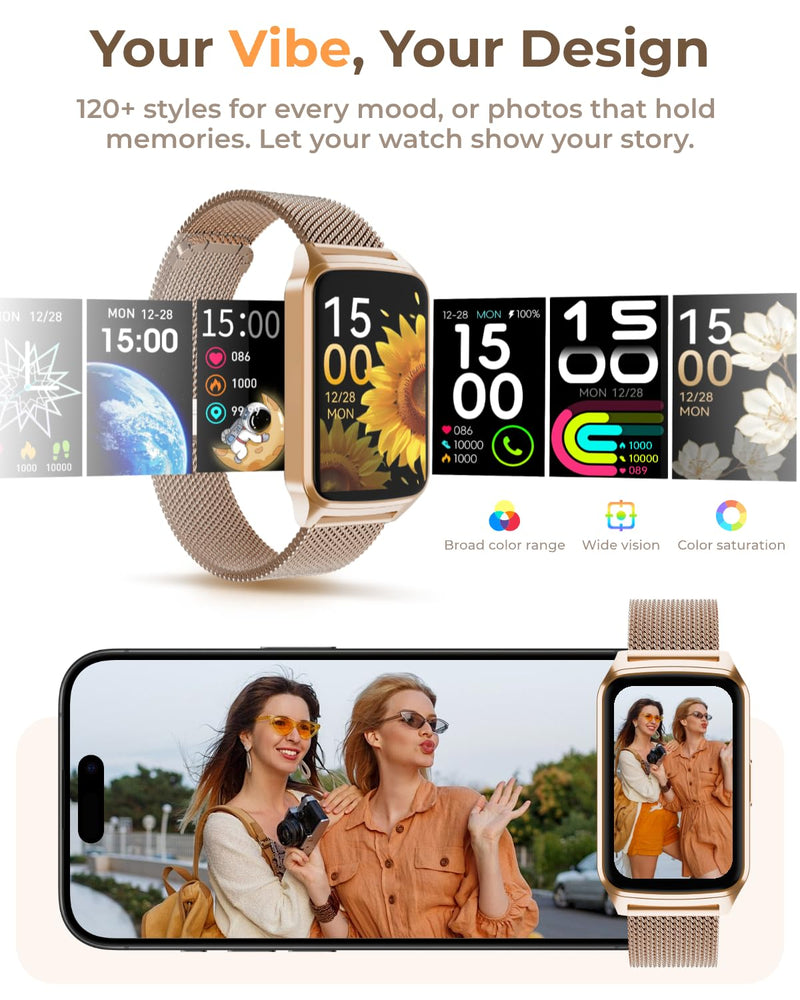 Fitness Tracker Watch for Women Men, Step Counter Work for iPhone and Android, IP68 Waterproof, Activity Track with Calorie, Sleep Monitor, 110+ Sports Modes Pedometer Smart Smartwatch (Gold, 1.57)