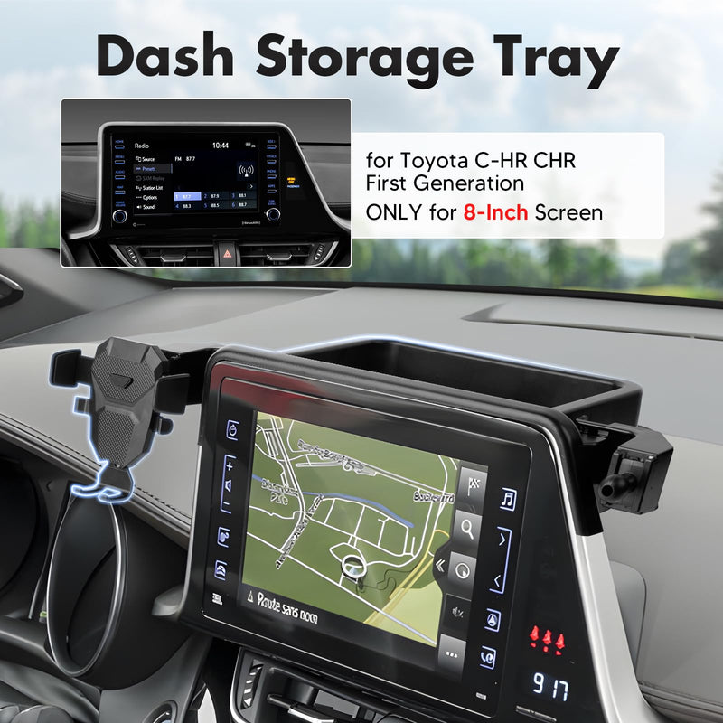 FIILINES Dashboard Center Console Organizer & Phone Holder for Toyota CHR 2019-2022, Dash Organizer with 360 Degree Rotation Phone Mount CHR Accessories (Only Fit 8-inch)