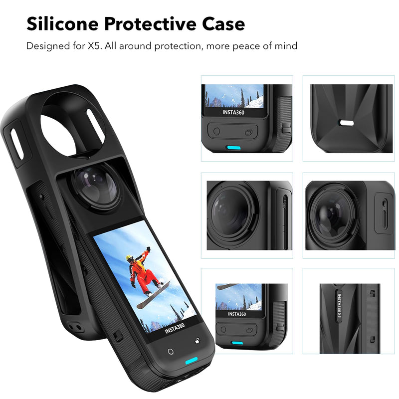 [AUSTRALIA] - Essential Accessories with Portable Mini Carrying Case for Insta360 X5, Premium Lens Guards, Rubber Lens Cap, Silicone Sleeve Protective Case, Screen Protectors Compatible with Insta 360 X5 Accessory Kit -2 