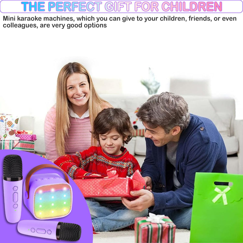 Portable Bluetooth Karaoke Speaker with 2 Wireless Microphones & LED Lights for Kids Birthday Parties K1-2MIC-PURPLE