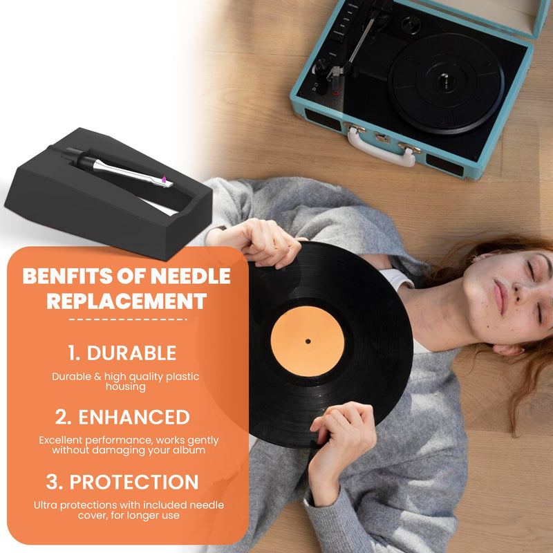 Turntable Needle Replacement - Premium Sapphire Diamond Stylus - Universal Compatibility - Superior Sound Quality - For Vinyl Record Player Turntable - For Turntables, Record Players, Suitcase - Black 3 Pack
