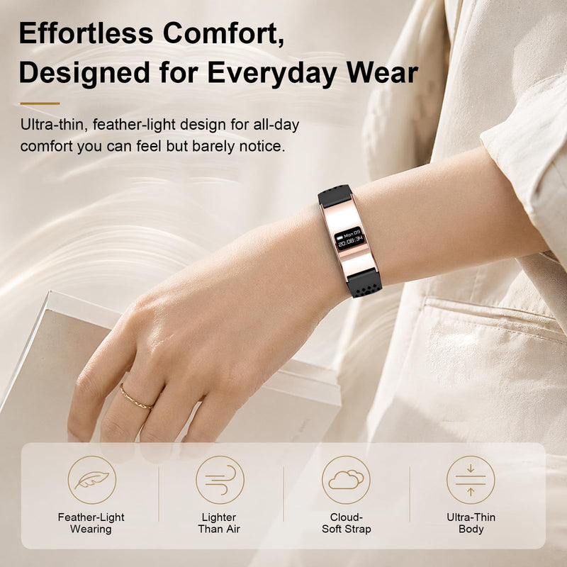 Efolen Smart Bracelet for Women Men, Activity Fitness Tracker, Smart Wristband with Heart Rate/Blood Oxygen/Sleep Monitor/Pedometer, IPX8 Waterproof Slim Smart Watch for Android iPhone, 2 Bands, Gold