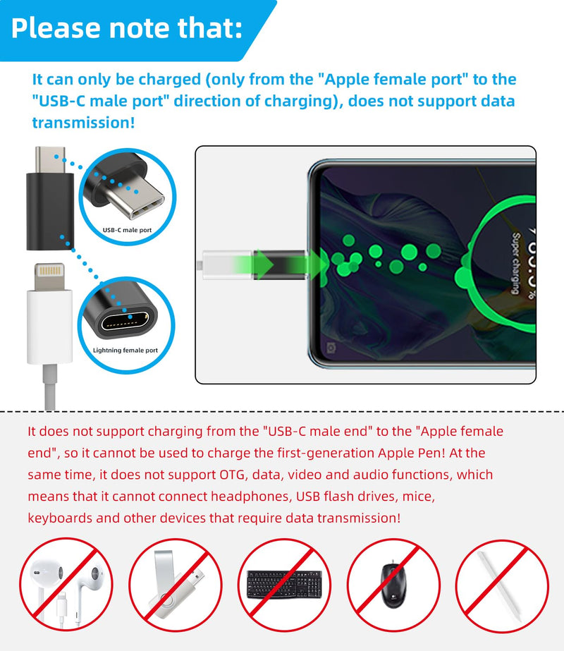 3Pack,Lightning Female to USB C Male Adapter,Compatible with Apple iPhone 15 Pro Max Plus iPad 10、Air4/5、Mini6 Galaxy Note S10 S20 S21 Google Pixel Charging Type C Charger Connector Cable