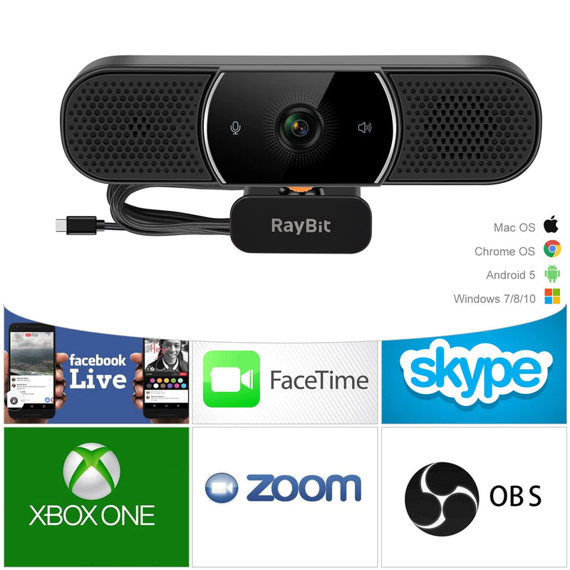 3 in 1 Webcam - 2K HD USB C Webcam with Microphone and Speaker, Stereo Sound & Noise-Cancelling Mics, Privacy Cover, Light Correction, Autofocus Conference Web Camera for Computer/Laptop/PC/Monitor SeeUpMini