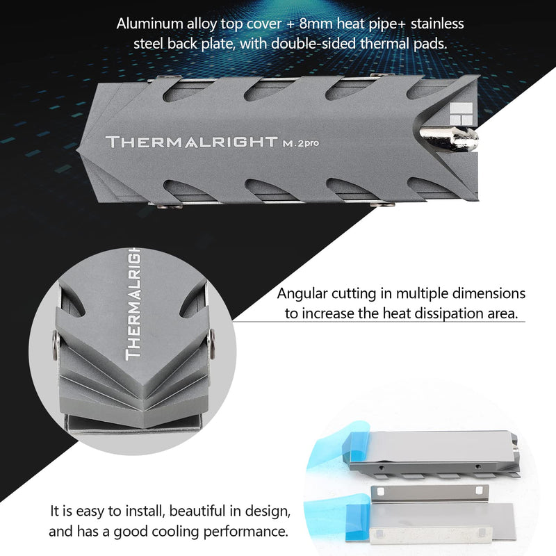 Thermalright M.2 2280 Pro SSD Heat Sink, 8 mm Heatpipe, High Performance Double Side Thermal Pad