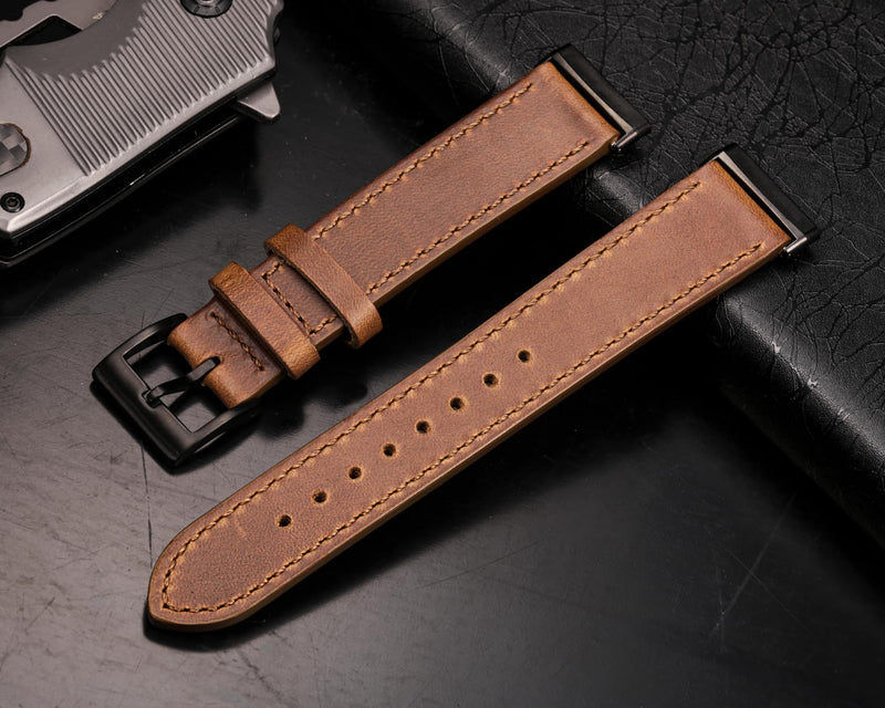 Genuine Horween Leather Watch Band Compatible with Fitbit Versa 3 / Versa 4 / Fitbit Sense 1 / Sense 2 for Men And Woman. Natural-4/Black Buckle