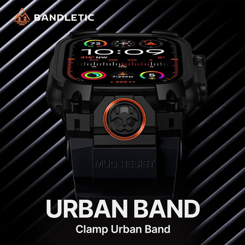 Bandletic Sport Bands Compatible with Apple Watch Ultra 3 2 1 49mm Band Men | Soft Silicone Strap with Screen Protector, Stainless Steel Connector, Only Fit for iWatch Ultra 49mm bands, Black/Black
