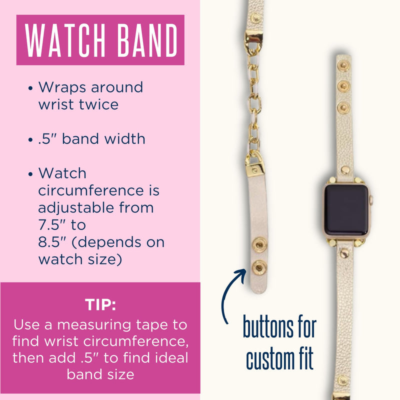 Lilly Pulitzer Skinny Leatherette Watch Band with Chain Sized to Fit 38mm, 40mm, 42mm, & 44mm Smartwatches, Compatible with Apple Watch Series 1-6 and SE, Gold