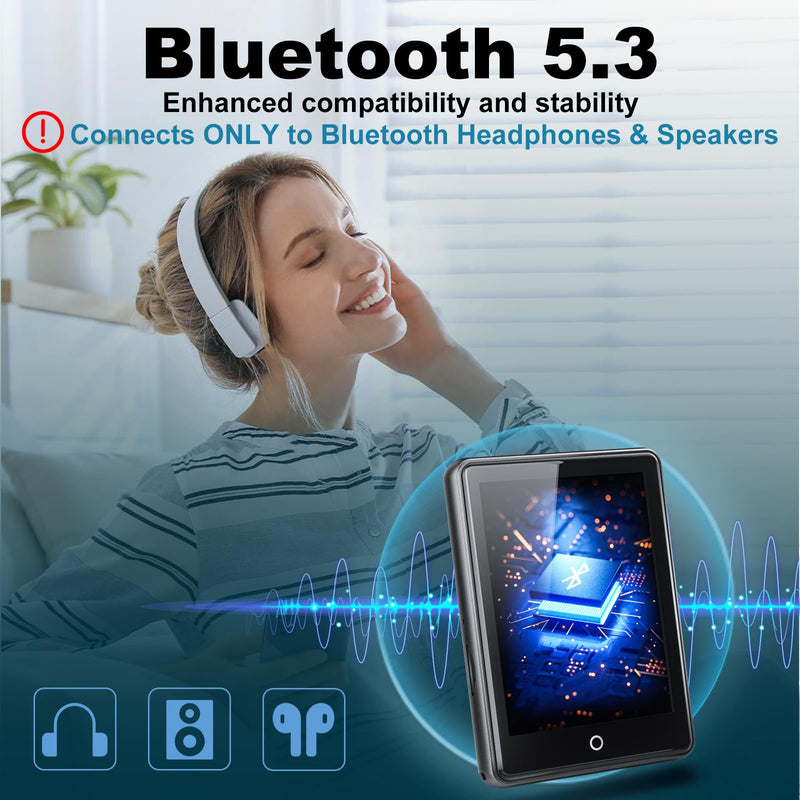 64GB MP3 Player with Bluetooth 5.3, 2.8-inch Touchscreen, Speaker, 18 Soothing Sounds Built-in, Shuffle Repeat Portable Music Player with FM Radio, Voice Recorder, Support 128GB Micro SD Card Black