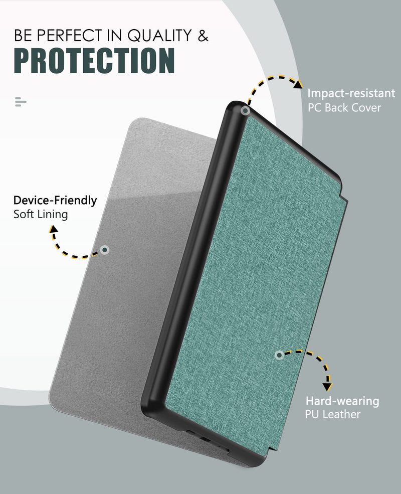 MoKo Case for 6.8" Kindle Paperwhite (11th Generation-2021) and Kindle Paperwhite Signature Edition, Lightweight Shell Cover with Auto Wake/Sleep for Kindle Paperwhite 2021 E-Reader, Green Denim Green