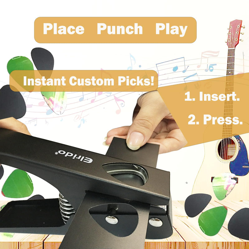 Elrido Guitar Pick Punch Tool Kit - DIY Custom Guitar Picks Maker with Leather Keychain Picks Holder & 2 Pick Strips, Create Endless Unique Picks - Make Picks, Gift for Guitarists & Musicians (Black) Black
