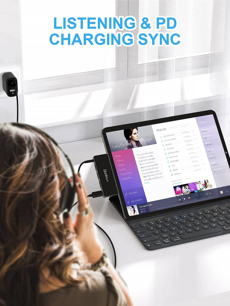 iPad USB C Hub Adapter, Dockteck 5 in 1 Dongle with 4K@60Hz HDMI, Type C to 3.5mm Audio Headphone Jack, 100W PD and 2 USB 3.0, for iPad Pro 2021 2020 M1/12.9/11, iPad Air 5/4, iPad Mini 6 Accessories