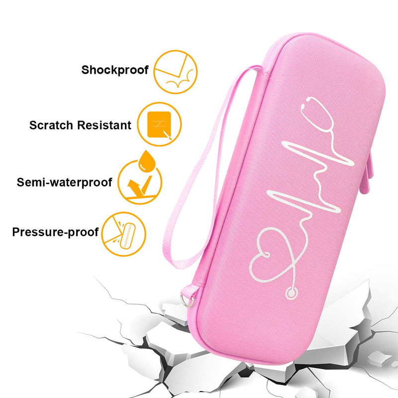 BOVKE Hard Stethoscope Case for 3M Littmann Classic III, Lightweight II S.E, Cardiology IV Diagnostic, MDF Acoustica Deluxe Stethoscopes - Extra Room for Taylor Percussion Hammer and Penlights, Pink