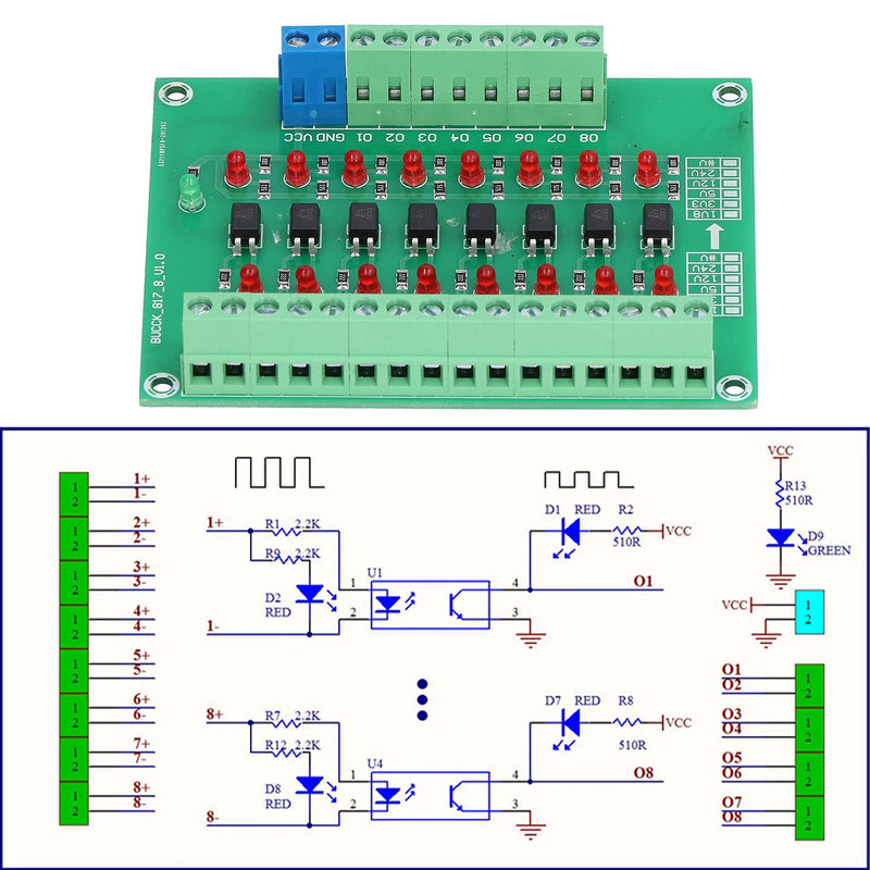 8 Channel Optical Isolation Module 24V to 5V Optocoupler PLC Signal Converter Board for Signal Isolation optical module optical module board rails