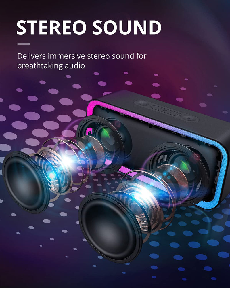 Kunodi Bluetooth Speaker, Bluetooth 5.3 Wireless Portable Speaker with 10W Stereo Sound, Party Speakers with Dynamic RGB Light,18-Hour Playtime,IPX5 Waterproof Speakers for Outdoors, Travel Black
