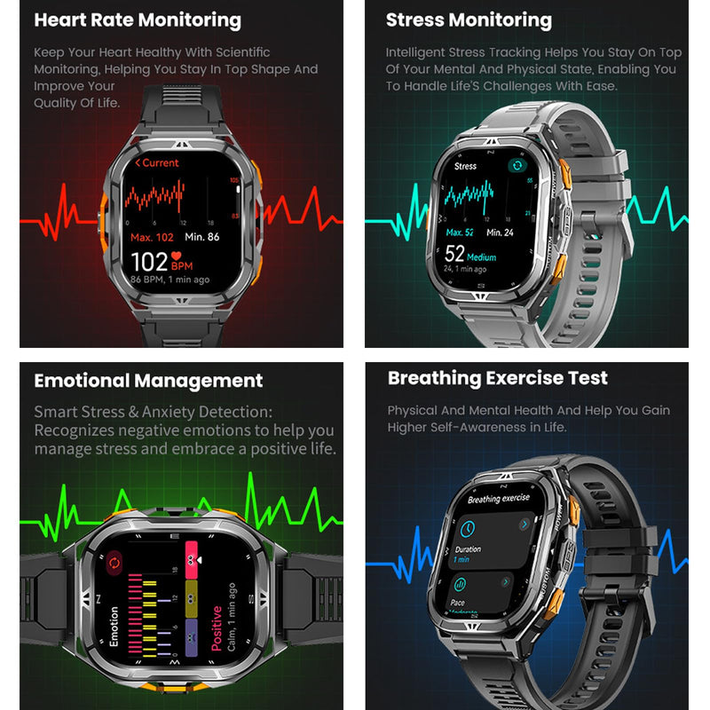 GPS Smart Watch for Men Barometer Compass Make/Answer Calls Tactical 100+ Sports Modes 1.96" AMOLED DIisplay Smart Watches Heart Rate Sleep Tracker Message Reminder black