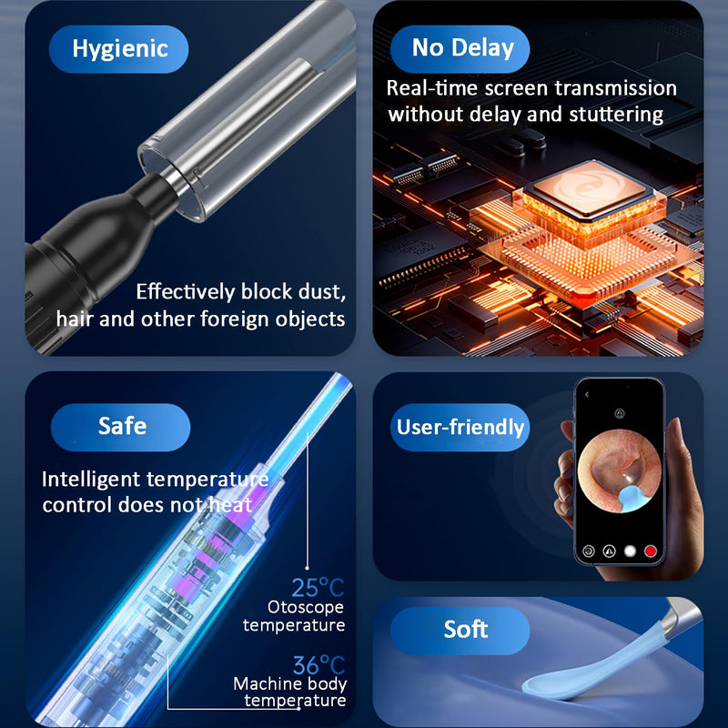 Ear Wax Remover Otoscope Cleaner Kit, Easy and Safe Ear Cleaning, Ear Shoe Removal Kit with 1080P HD Camera, 6 Ear Set and 8 Conventional Tools, Ear Cleaning Kit for iPhone, iPad, Android