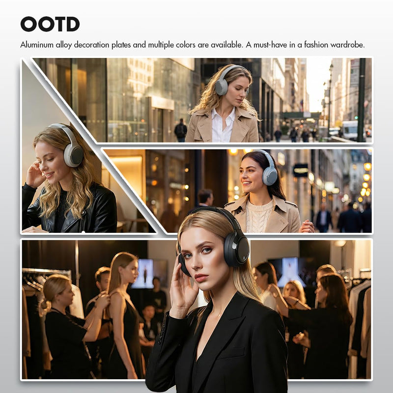 ROSESELSA Cambrian Noise Cancelling Headphones, LDAC Hi-Res ANC, Black | Hybrid ANC eliminates 99% ambient noise, 100H battery, ultra-low latency, Hi-Fi cable, multipoint connection, slow-rebound