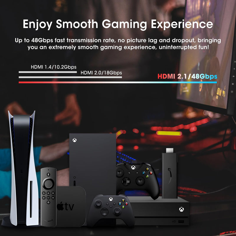 ROOFULL 4 Ports 8K HDMI 2.1 Switch 4 in 1 Out 8K@60Hz 4K@120Hz HDMI Switcher Selector with Remote Support Auto-Switching 48Gbps HDR 10+ Dolby Vision/Atmos HDCP 2.3 CEC Z-Black (8K)