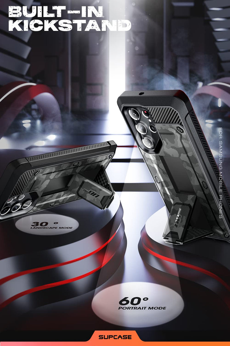 SUPCASE Unicorn Beetle Pro Case for Samsung Galaxy S22 Ultra 5G (2022 Release), [Extra Front Frame] Full-Body Dual Layer Rugged Belt-Clip & Kickstand Case with Built-in Screen Protector (CamoGray) CamoGray