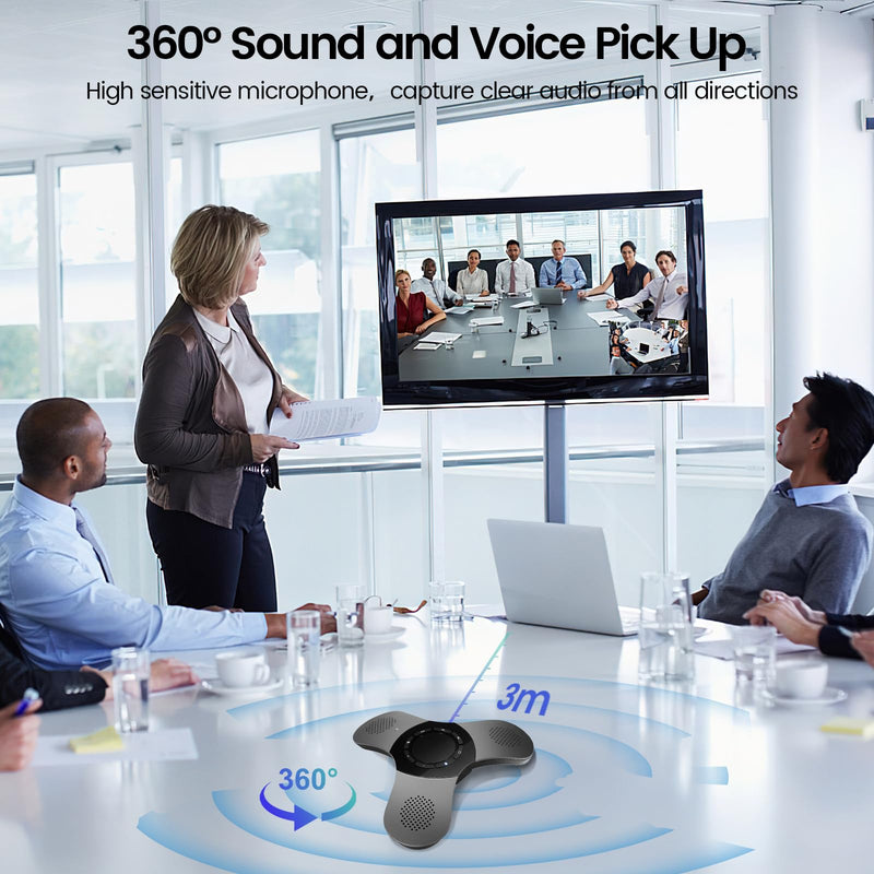 Bluetooth Conference Speaker with Microphone & Premium 360° Voice Pickup，USB-C Speakerphone Home Office for Teams/Zoom,Noise Cancelling Omnidirectional Conference Room Microphone and Speaker Black